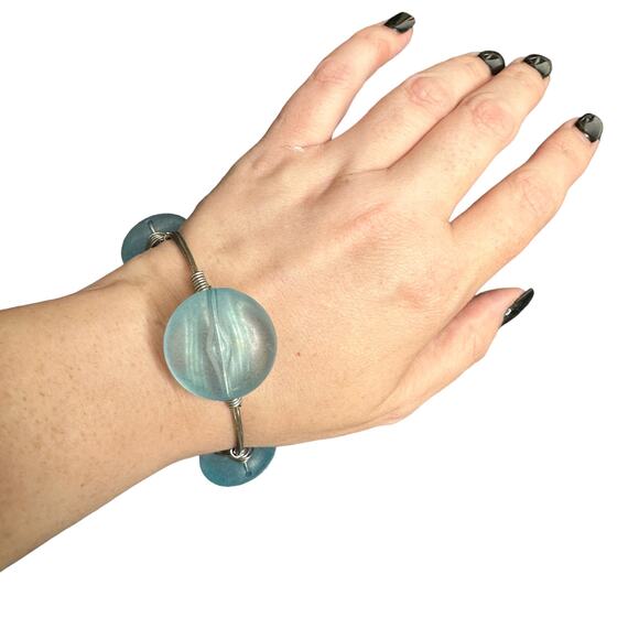Blue Clouded Glass Bead Statement Bracelet - Picture 4 of 6
